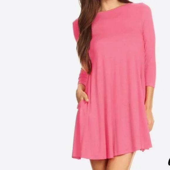 Lightweight Jersey Knit Dress Tunic 3/4 Sleeve - Picture 2 of 5